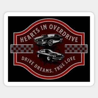 Hearts In Overdrive Drive Dreams True Love Racing Cars Fast Speed Checkered Flag Street Car Sticker